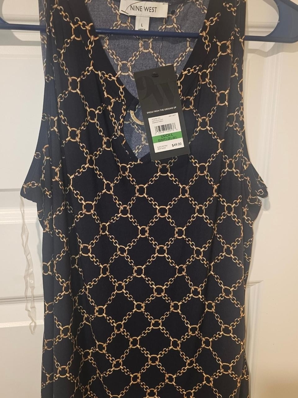 Nine West Women's Black and Gold Chain-Print Sleeveless Top